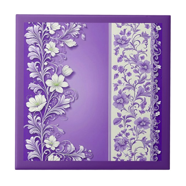 Lilac-Purple Floral Pattern Ceramic Tile (Front)