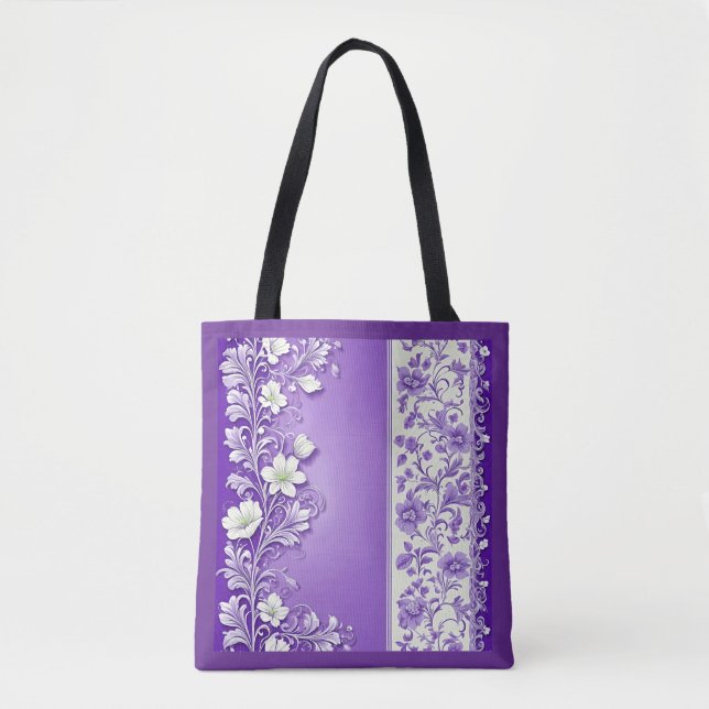 Lilac-Purple floral pattern Tote Bag (Front)