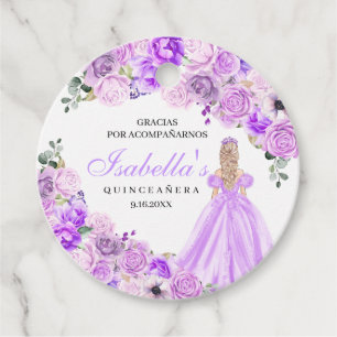 Lilac Purple Floral Quinceanera Circle Favor Tags