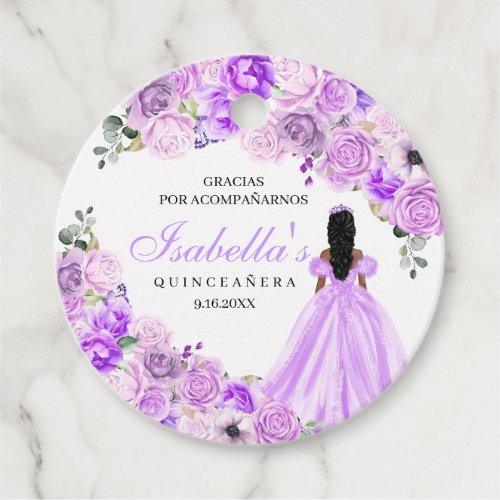 Lilac Purple Floral Quinceanera Circle Favor Tags
