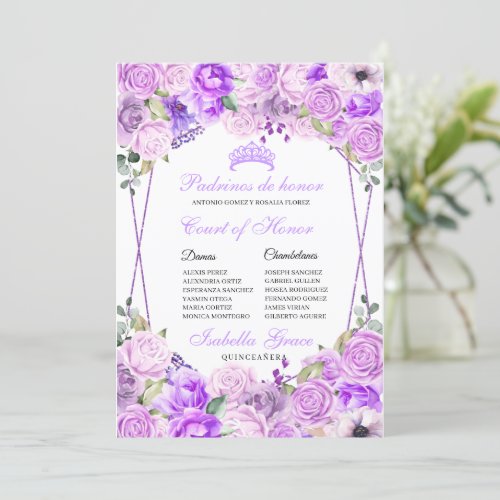 Lilac Purple Floral Quinceanera Court of Honor Invitation