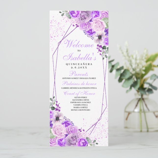 Lilac Purple Floral Quinceanera Program (Standing Front)