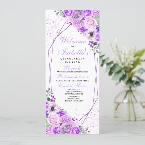 Lilac Purple Floral Quinceanera Program