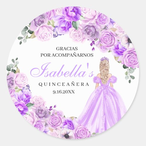 Lilac Purple Floral Quinceanera Round Stickers