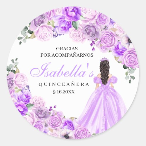 Lilac Purple Floral Quinceanera Round Stickers
