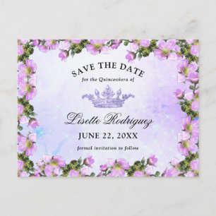 Lilac Purple Floral Quinceanera Save The Date Postcard