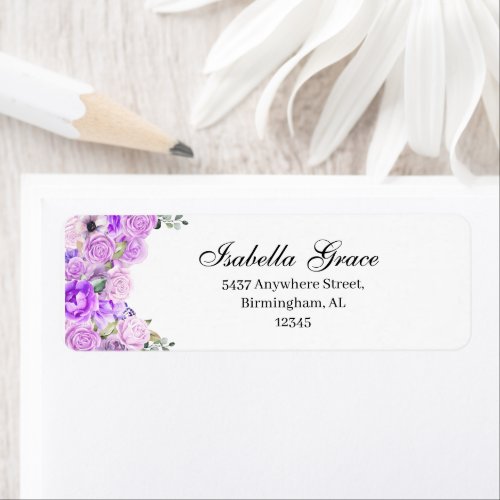 Lilac Purple Floral Return Address Label