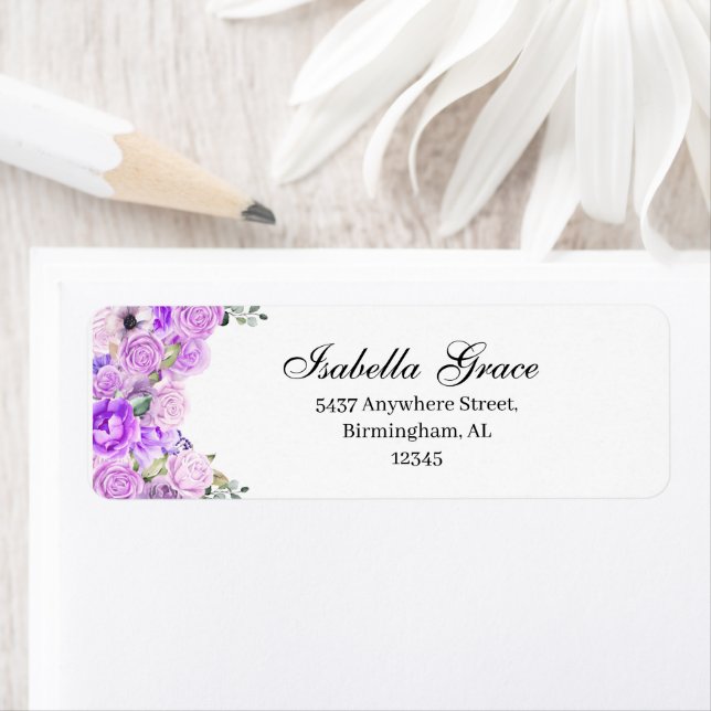 Lilac Purple Floral Return Address Label (Insitu)