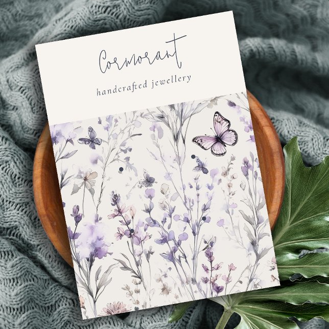 Lilac Purple Floral Script 2 Earring Stud Holder Business Card (Creator Uploaded)