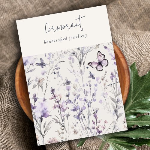 Lilac Purple Floral Script Earring Necklace Business Card