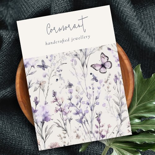 Lilac Purple Floral Script Earring Stud Holder Business Card