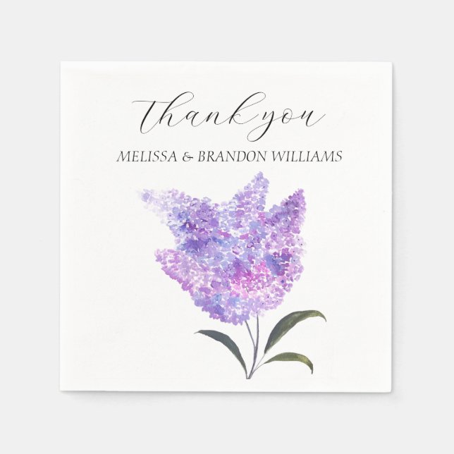 Lilac Purple Floral Wedding Thank you  Napkins (Front)