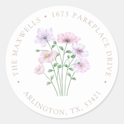 Lilac Purple Floral Wildflower Return Address Classic Round Sticker