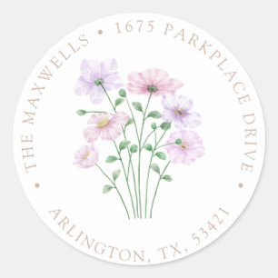 Lilac Purple Floral Wildflower Return Address Classic Round Sticker