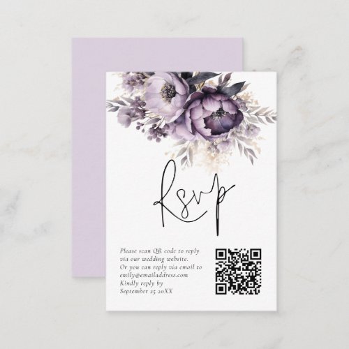 Lilac Purple Florals QR Code Wedding RSVP Card
