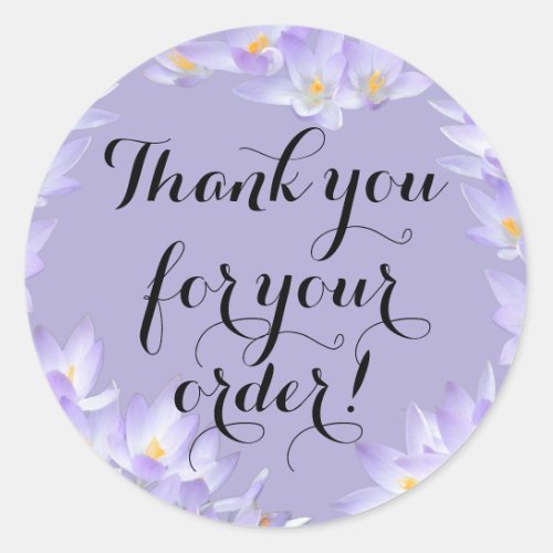 Lilac Purple Flower Frame Romantic Cute Thank You Classic Round Sticker