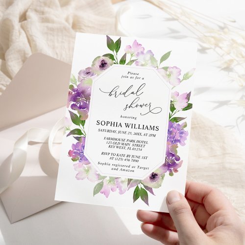 Lilac Purple Flowers Bridal Shower Invitation