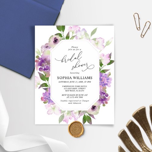  Lilac Purple Flowers Bridal Shower Invitation