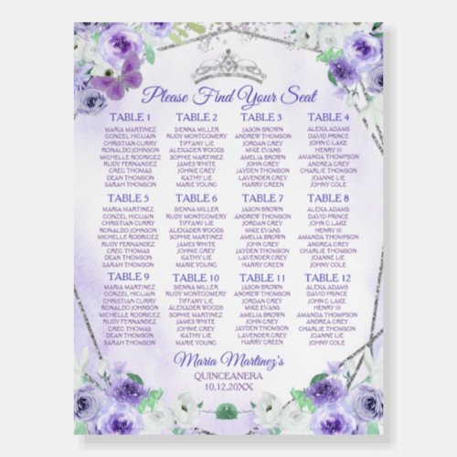 Lilac Purple Flowers Quinceaera Seating Chart Foam Board