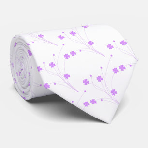 Lilac Purple Flowers, Small Pastel Floral Print Neck Tie