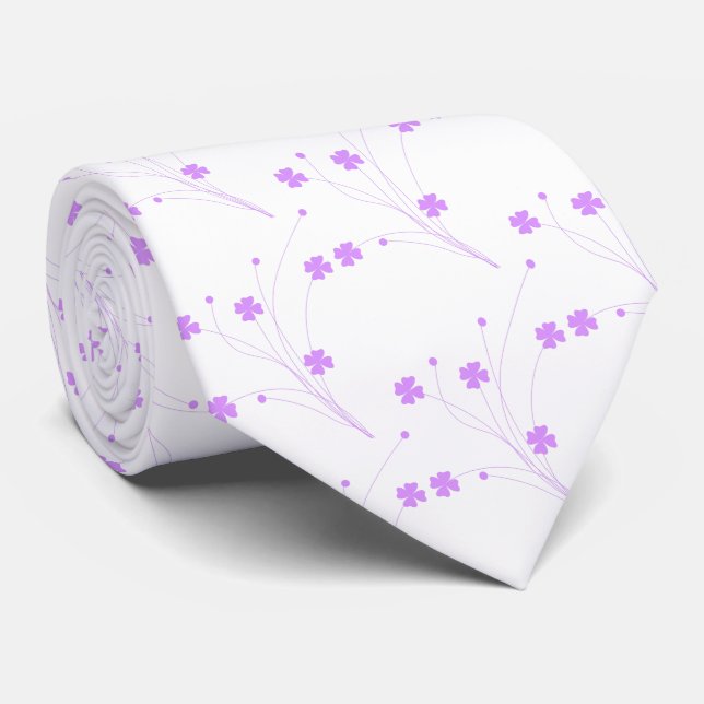 Lilac Purple Flowers, Small Pastel Floral Print Neck Tie (Rolled)