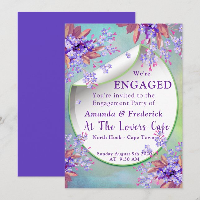 Lilac Purple Forget-me-nots Engagement Invitation (Front/Back)