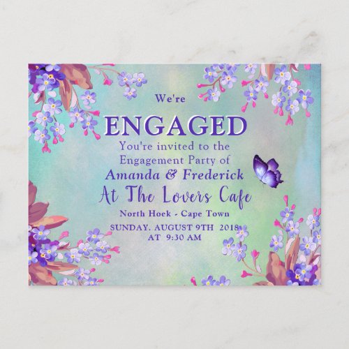Lilac Purple Forget_me_nots Engagement Invitation Postcard
