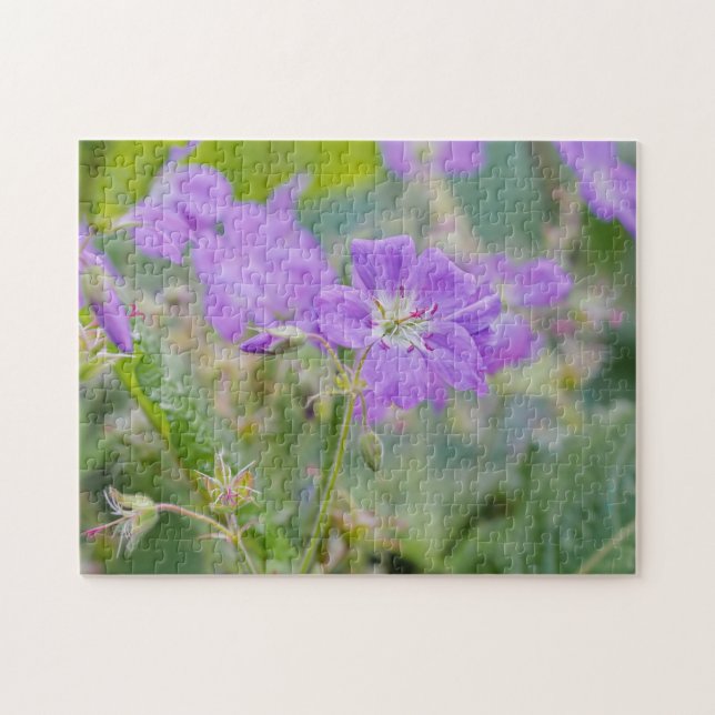 Lilac Purple Geranium Wildflower Botanical Photo Jigsaw Puzzle (Horizontal)