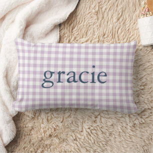 Lilac Purple Gingham Monogrammed Lumbar Pillow