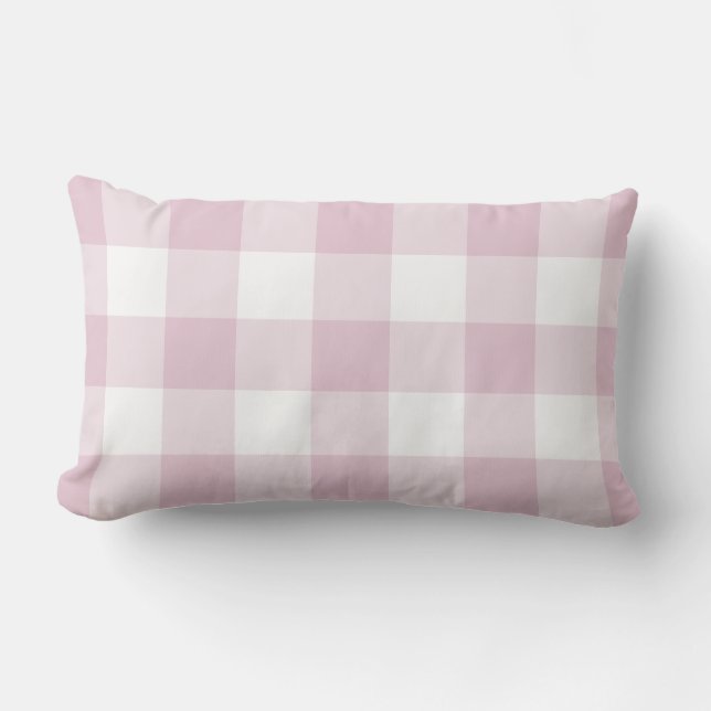 Lilac Purple Gingham Pattern Checkered Lumbar Pillow (Front)