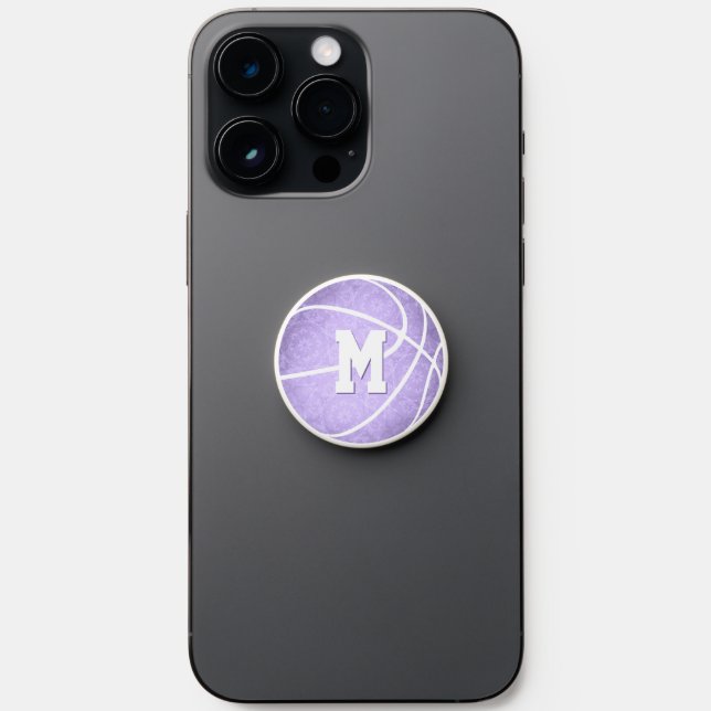 lilac purple girly basketball w monogram  PopSocket (Front)