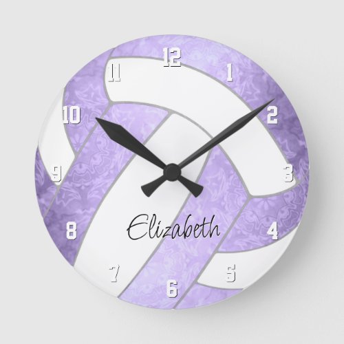 lilac purple girly volleyball decor round clock