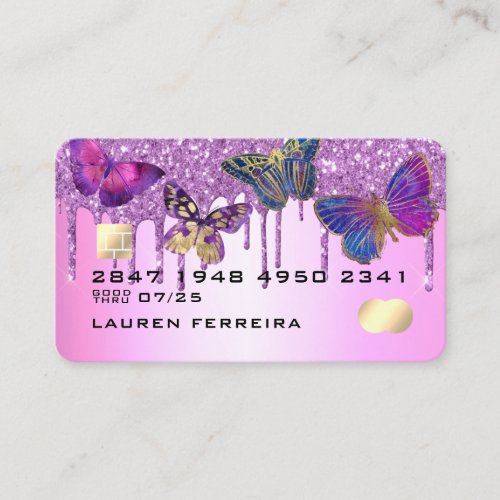 Lilac Purple Glitter Butterfly Faux Credit Card