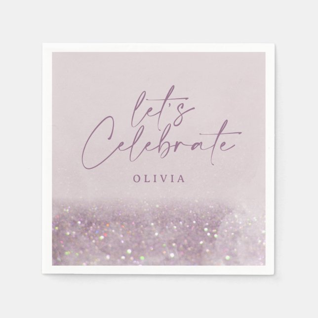 Lilac purple glitter elegant birthday beautiful napkins (Front)
