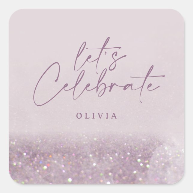 Lilac purple glitter elegant birthday beautiful square sticker (Front)