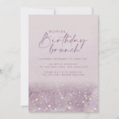 Lilac purple glitter elegant birthday brunch chic invitation (Front)