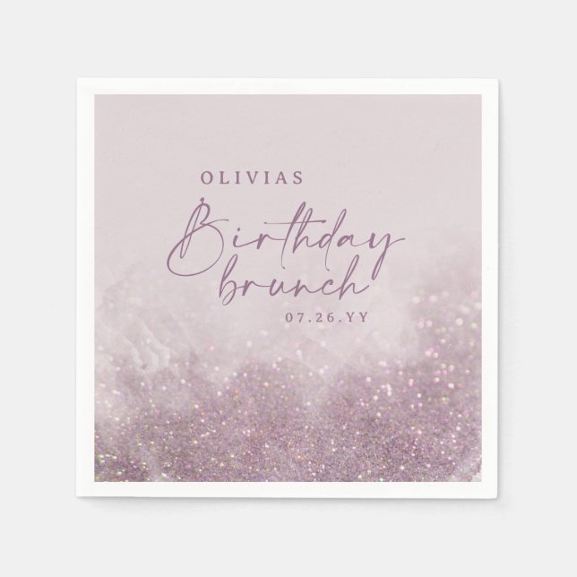 Lilac purple glitter elegant birthday brunch chic napkins (Front)