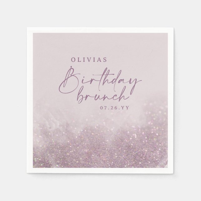 Lilac purple glitter elegant birthday brunch chic napkins (Front)