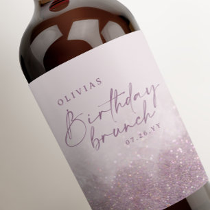 Lilac purple glitter elegant birthday brunch chic wine label