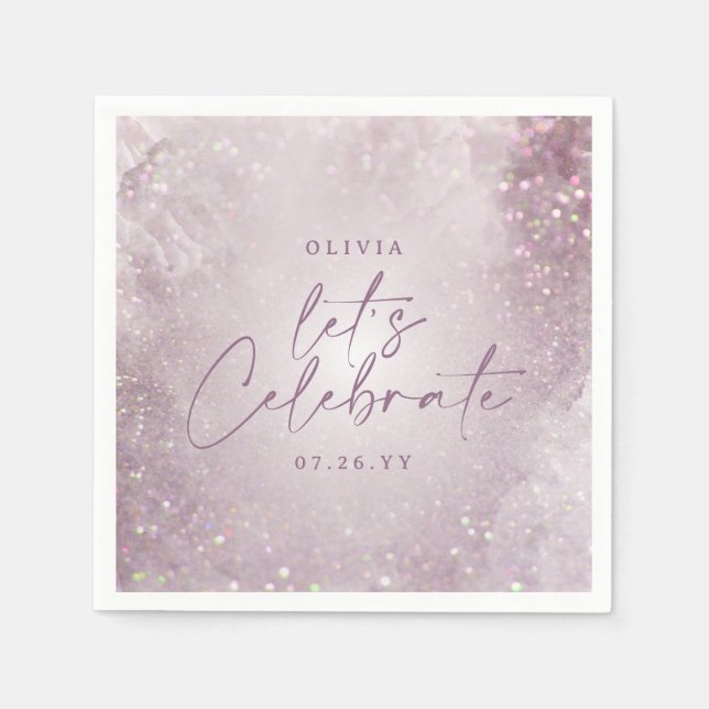 Lilac purple glitter elegant birthday party decor napkins (Front)