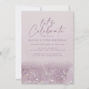 Lilac purple glitter elegant birthday unique invitation