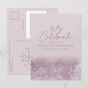 Lilac purple glitter elegant birthday unique invitation postcard