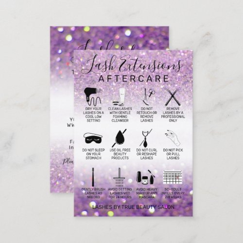 Lilac Purple Glitter Lash Extension Aftercare Icon Business Card