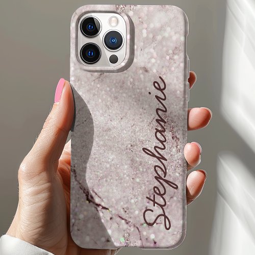 Lilac Purple Glitter Marble Chic Elegant Custom iPhone 15 Case