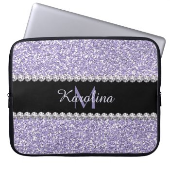 Lilac Purple Glitter  Personalized With Monogram Laptop Sleeve by CoolestPhoneCases at Zazzle