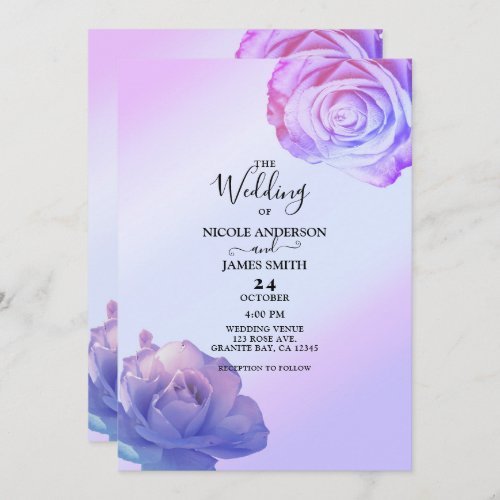 Lilac Purple Glow Roses Elegant Floral Wedding   Invitation