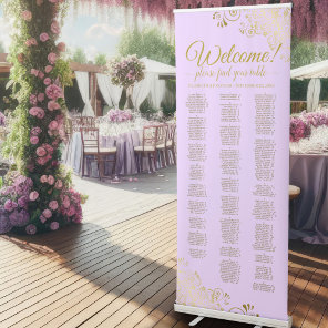 Lilac Purple & Gold Alphabetical Seating Chart Retractable Banner
