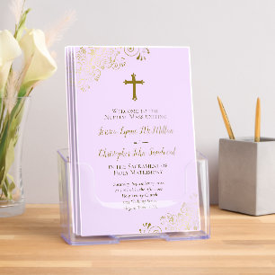 Lilac Purple & Gold Chic Catholic Wedding Program Brochure