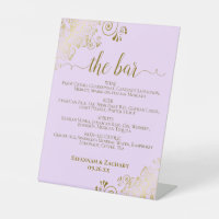 Lilac Purple & Gold Drinks or Bar Menu Wedding