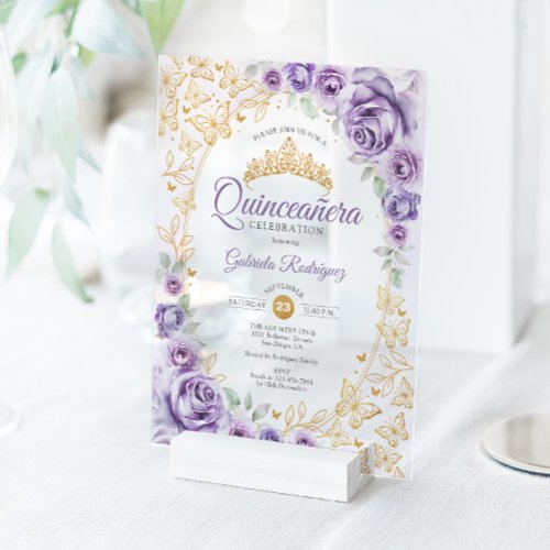 Lilac Purple Gold Floral Quinceanera